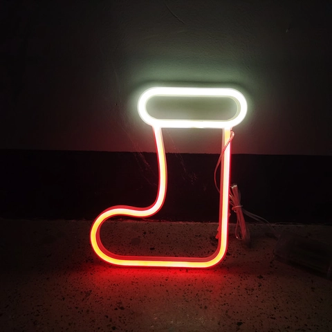Calcetín De Navidad Luz De Neón LED Rojo Blanco Doble Alimentación Batería USB Decoración Pared Luz Nocturna Cartel Festivo