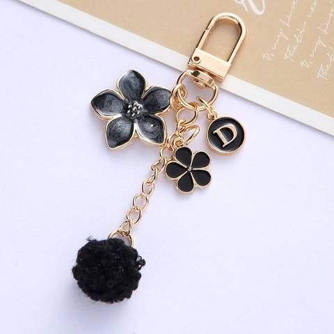 Llavero De Pompon De Flor Aleación Zinc Esmalte Letra D Colgante Amuleto Bolso Accesorio Floral Elegante