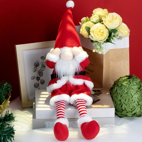 Kerstkabouter Pluche Pop Lange Gestreepte Benen Gezichtsloze Kerstman Ornament Gebreide Polyester Noordse Decoratie