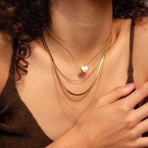 Fashion INS Style 3 Layer Stainless Steel Snake Chain Necklace For Women Gold Silver Plated Stackable Flat Herringbone Chain Jewelry