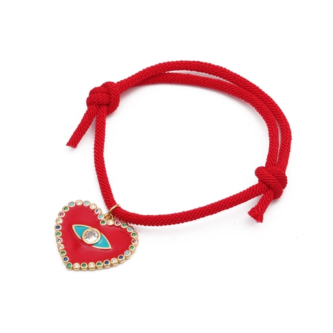 Bracciale Regolabile In Corda Intrecciata Con Ciondolo Cuore Rame Malocchio Zirconia Gioielli Per Donna