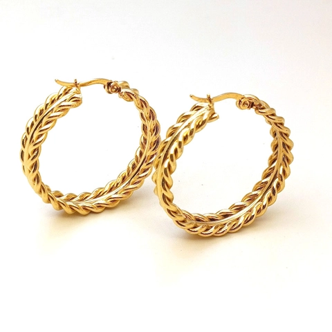 Pendientes De Aro Trenzados Acero Inoxidable Chapado En Oro De 18K Redondos Geométricos Joyería Minimalista Retro Para Mujer