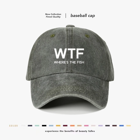 Cappello Da Baseball In Cotone Lavato Retro Vintage Divertente Stampa Lettere WTF Where Is The Fish Cappello Da Sole