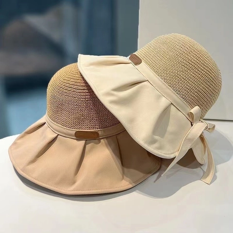 Women's Elegant Polyester Sun Hat Foldable Wide Brim Bucket Hat With Decorative Bow For Summer Beach Travel Vacation