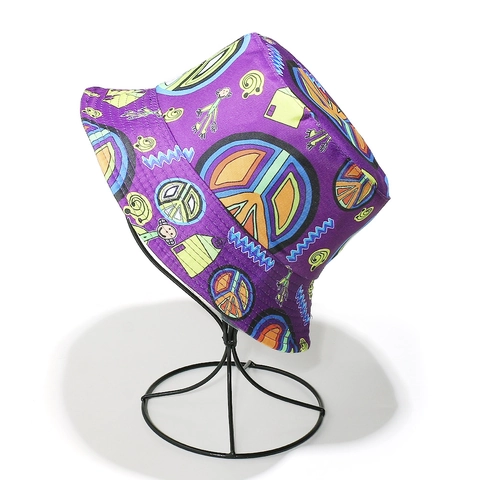 Bob Imprimé Signe De La Paix Graffiti Polyester Pliable Protection Solaire Violet Chapeau De Soleil Homme Femme