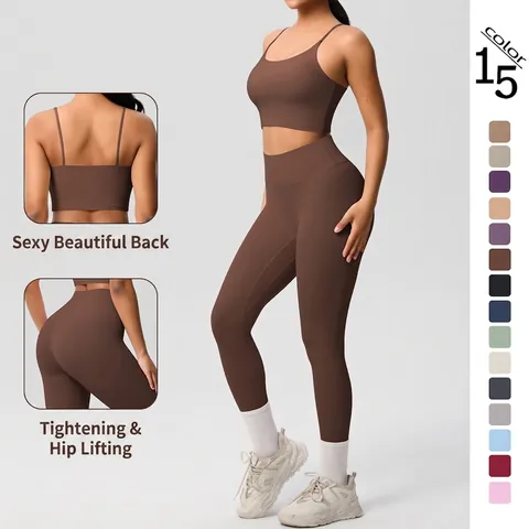 Women Yoga Suit Sports Bra And Leggings Nylon Spandex Breathable High Waist Backless Athletic Gym Fitness Wear