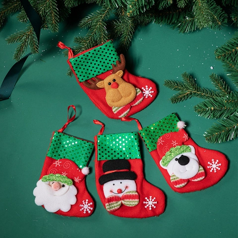 Calze Di Natale Feltro Tessuto Paillettes Cartone Animato Babbo Natale Pupazzo Di Neve Renna Orso Appeso Decorazione Albero Festa Sacchetto Regalo
