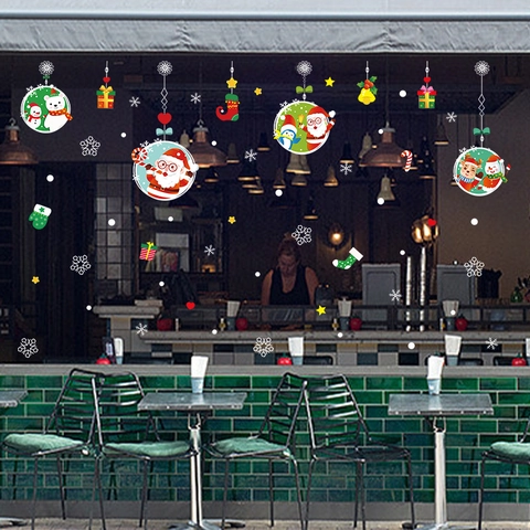 Weihnachten Fensteraufkleber Statisch Haftend PVC Weihnachtsmann Schneemann Rentier Schneeflocke Doppelseitig Dekoration Glas Shop Heim