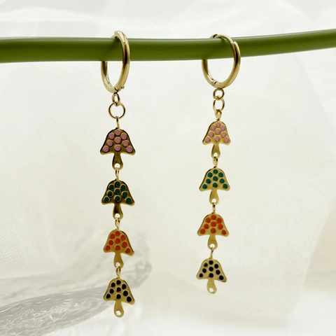 Colorful Mushroom Drop Earrings Stainless Steel Gold Plated Enamel Stacked Polka Dot Tassel Sweet Jewelry For Women