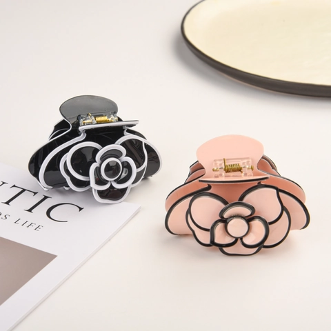 Acetate Camellia Flower Hair Claw Clip Contrast Color Elegant Strong Hold Shark Hair Catch For Women Girls