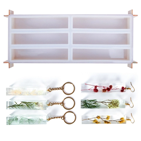 Rectangular Silicone Resin Casting Mold Long Strip Pendant Keychain DIY Craft Making Tool With Bracket