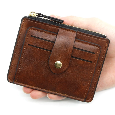 Tarjetero De Cuero PU Billetera Multiranura Con Bolsillo Con Cremallera Cierre De Presión Vintage Minimalista Para Mujeres