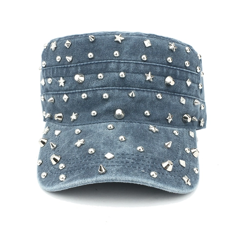 Berretto Cadet Con Borchie Cotone Lavato Protezione Solare Outdoor Punk Rock Militare Cappello Piatto Per Uomini Donne Regolabile