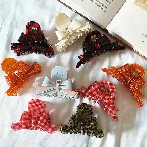 Acetate Haarklaue Clip Elegant Bogknoten Plaid Leopard Hai Haarnadel Für Frauen Täglich Mode Minimalistisches Haar Zubehör