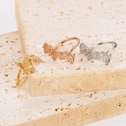 Anillo De Mariposa De Acero Inoxidable 304 Con Incrustaciones De Pedrería Joyería De Moda Geométrica Para Mujer