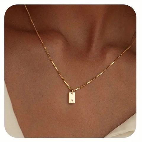 Minimalistische Rechthoekige Initiaal Alfabet Hanger Halsketting Voor Dames Verguld Koper Box Ketting Gepersonaliseerde Sieraden