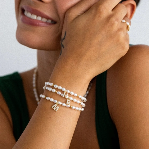 Süßwasserperlen Armband 18K Vergoldeter Zirkon Anfangsbuchstabe Anhänger Verstellbarer Schmuck Für Frauen