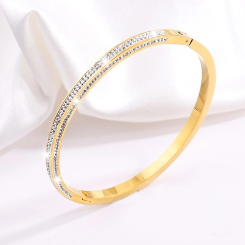 Fashion Stainless Steel Full Rhinestone Bangle Bracelet For Women High End Minimalist Gold Silver Rose Gold Plated Inlaid Jewelry Gift