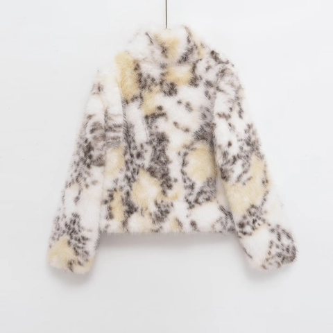 Chaqueta Corta De Piel Sintética Con Estampado De Leopardo Para Mujer Manga Larga Cuello Alzado Abrigo Casual
