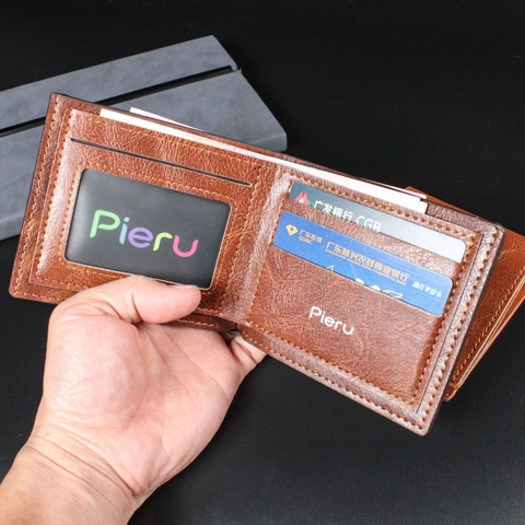 Portefeuille Bifold Pour Hommes En Cuir PU Rétro Court Avec Fenêtre ID Fentes Pour Cartes Pince À Billets Mince
