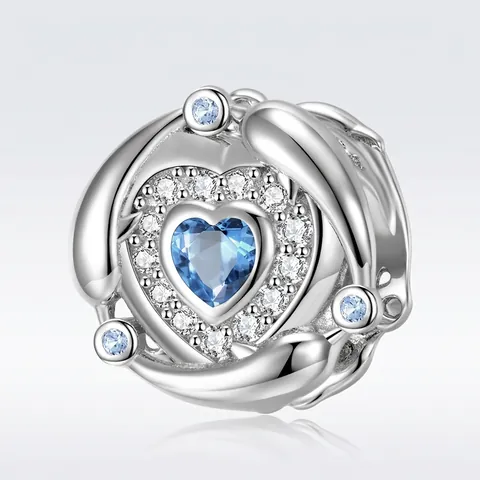 Charm Cuore Delfino Oceano Argento Sterling 925 Zirconia Cubica Blu Per Bracciale Collana Gioielli Fai Da Te Accessori