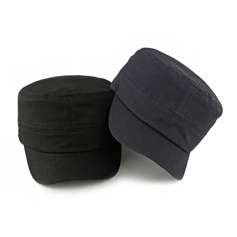 Cotton Cadet Cap Military Hat Flat Top Adjustable Elastic Back Outdoor Sun Protection Breathable Unisex