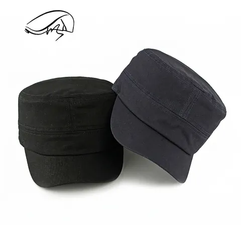Cotton Cadet Cap Military Hat Flat Top Adjustable Elastic Back Outdoor Sun Protection Breathable Unisex