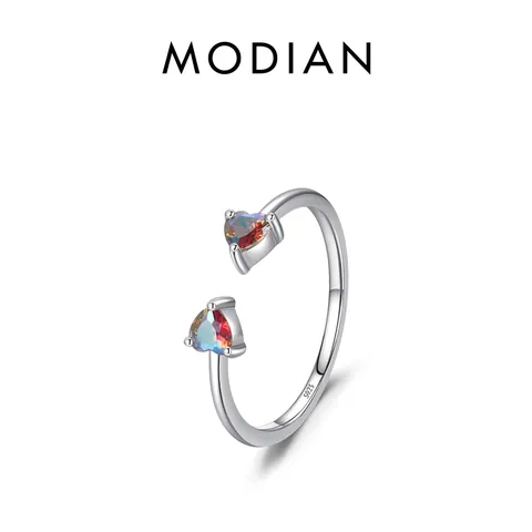 Adjustable Open Ring 925 Sterling Silver Colorful Heart Zircon Double Heart Romantic Sweet Jewelry For Women