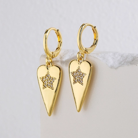 Herz Anhänger Ohrringe 18K Vergoldetes Kupfer Zirkon Stern Geometrischer Minimalistischer Schmuck Für Damen