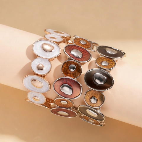 Boheems Emaille Legering Armband Elastische Brede Bangle Onregelmatige Ovale Geometrische Sieraden Dames Vakantie Dagelijks
