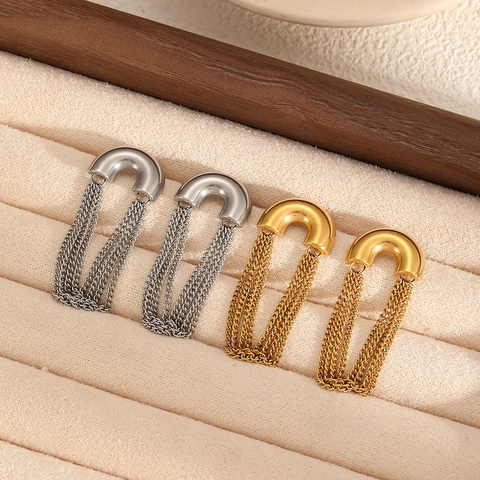 Tassel Earrings For Women Stainless Steel 18K Gold Plated Long Chain Fringe Studs Minimalist Modern Jewelry