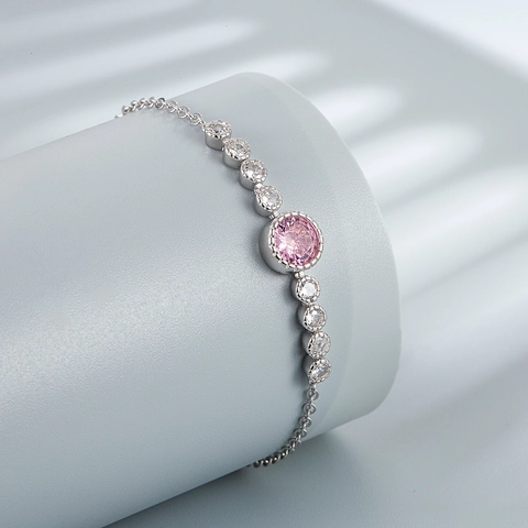 Pulsera De Corazón Del Océano De Plata De Ley 925 Para Mujer Lujo Diamantes De Imitación Redondos Cadena Ajustable Regalo