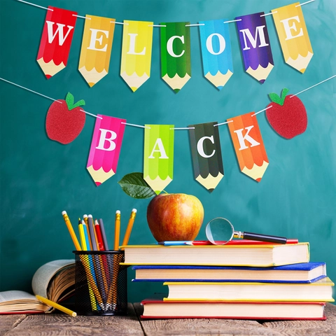 Banner Welcome Back Ghirlanda Carta Matita Colorata Decorazione Aula Per Il Ritorno A Scuola Fai Da Te