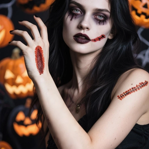 Halloween Horror Realistische Blutige Narbe Temporäre Tattoo Aufkleber Wasserdicht Gefälschte Wunde Nahtspuren Körperkunst Für Maskerade Party Makeup