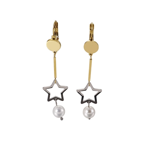 Orecchini Pendenti A Stella In Acciaio Inossidabile Con Perla Artificial Di Conchiglia Pentagramma Pendente Gioielli Di Moda Per Donna