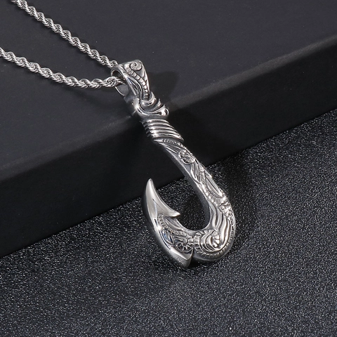 Pendente A Amo Da Pesca Vintage Inciso Acciaio Inossidabile 316L Stile Punk Gioielli Da Uomo