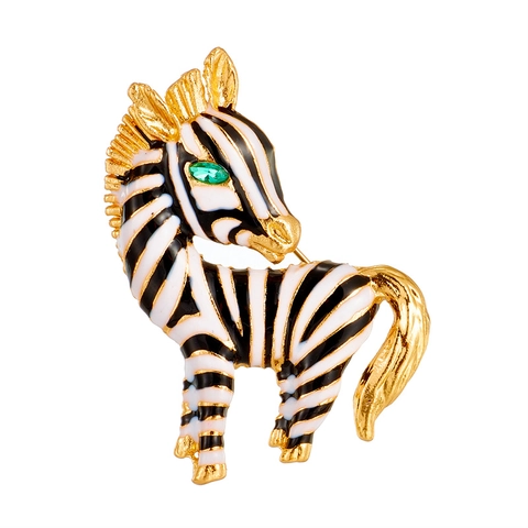 Broche de Cebra de Esmalte Vintage Aleación Chapada en Oro Patrón de Animal Alfiler de Pecho para Hombres Mujeres Accesorio de Traje Joyería de Moda