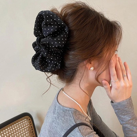 Große Gepunktete Haarklammer Stoff Acryl Haarklip Vintage Süßes Haaraccessoires Für Damen
