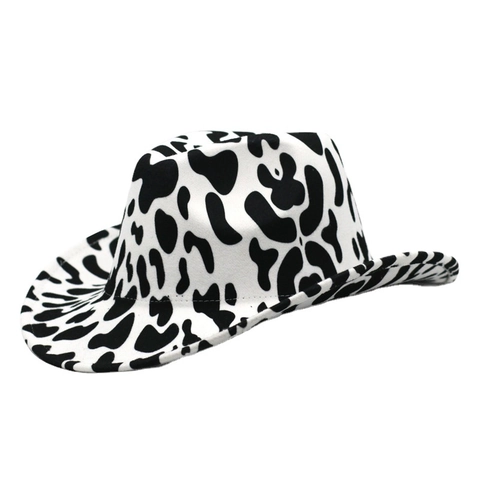 Western Cowboy Hat Cow Print Leopard Pattern Wide Curved Brim Cotton Polyester Felt Fedora For Men Women Party Fashion
