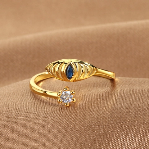 Evil Eye Open Ring Copper Zirconia Marquise Blue Crystal Adjustable Finger Ring Vintage Fashion Jewelry Gift For Women