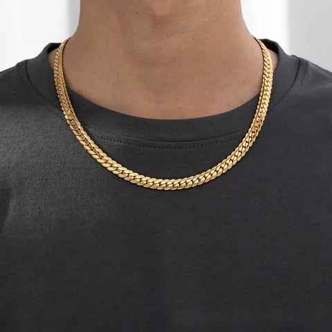 Stainless Steel Flat Curb Chain Necklace For Men Women Hip Hop Minimalist 18K Gold Silver Plated Jewelry Gift Unisex Fashion Accessory