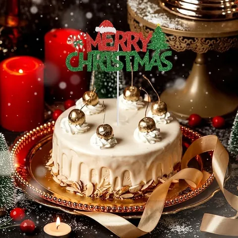 Decorazioni Torta Buon Natale Compleanno Glitterate Albero Di Natale Cappello Babbo Natale Articoli Per Pasticceria