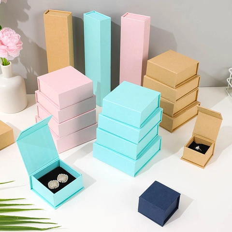 Magnetic Flip Jewelry Box Cardboard Gift Box For Ring Necklace Earring Packaging Display Multi Size Simple Modern Storage Box