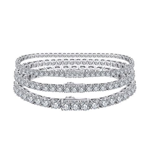 Lujosa Pulsera Tennis de Plata de Ley S925 con Circonia para Mujer Hip Hop Cadena Redonda Geométrica Joyería Regalo de Aniversario