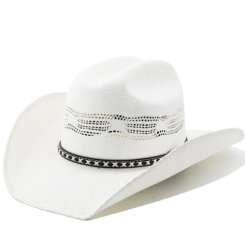 Western Straw Cowboy Hat Woven Wide Brim Breathable Sun Protection Metal Eyelets Summer Beach Vacation Outdoor Jazz Style