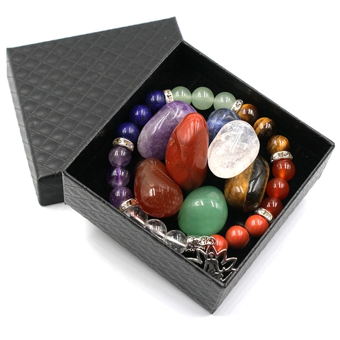 Natürlicher Kristall Sieben Chakra Rohstein Yoga Armband Kollektion Mit Heilsteinen Meditation Zuhause Dekor Geschenkbox