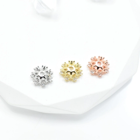 18K Gold Plated Copper Snowflake Bead Caps Micro Pave Zirconia Spacers For Jewelry Making DIY Handcrafted Accessories
