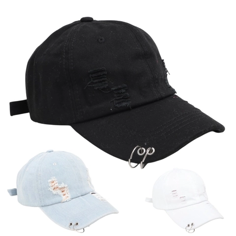 Casquette De Baseball Usée Coton Lavé Denim Streetwear Hip Hop Anneau Métallique Réglable Souple Chapeau Soleil Unisexe