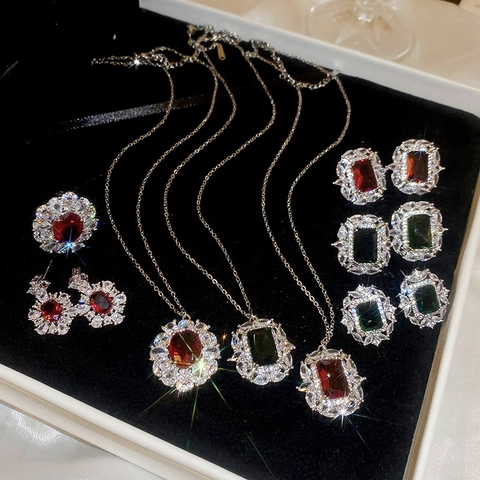 Vintage Square Zircon Pendant Necklace Copper Chain French Style Luxury Jewelry For Women