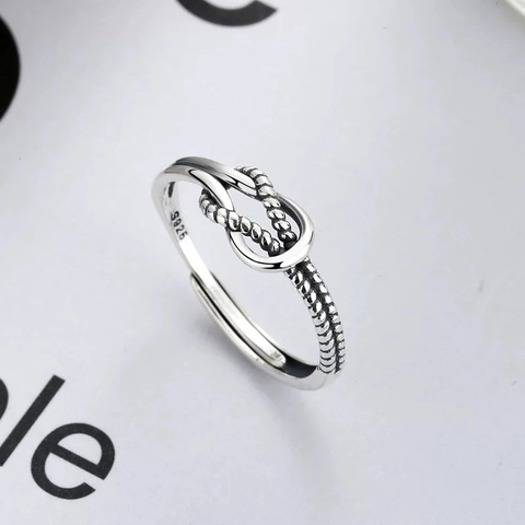 925 Sterlingsilber Gedrehter Knoten Offener Ring Für Damen Vintage Thai Silber Stil Verstellbar Punk Hip Hop Einfach Schmuck